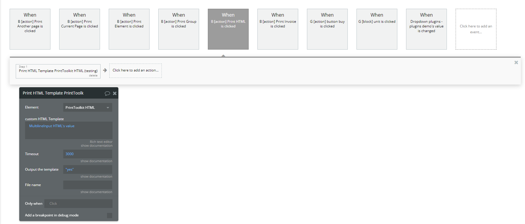 Workflow action → Print HTML Template.