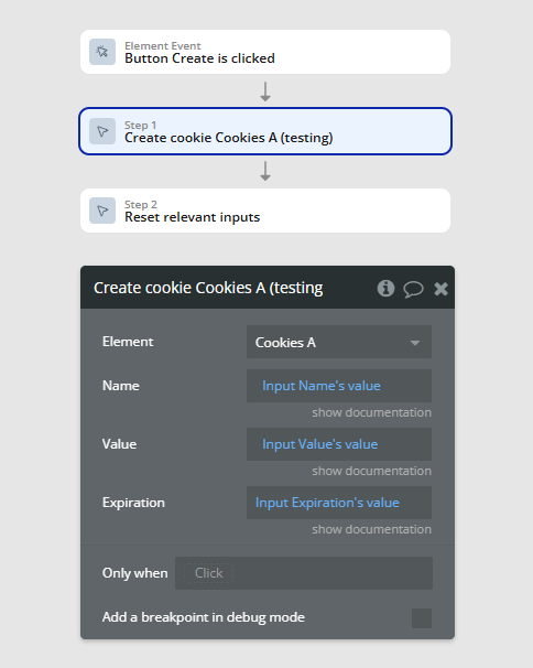Workflow action → Create a Cookie.