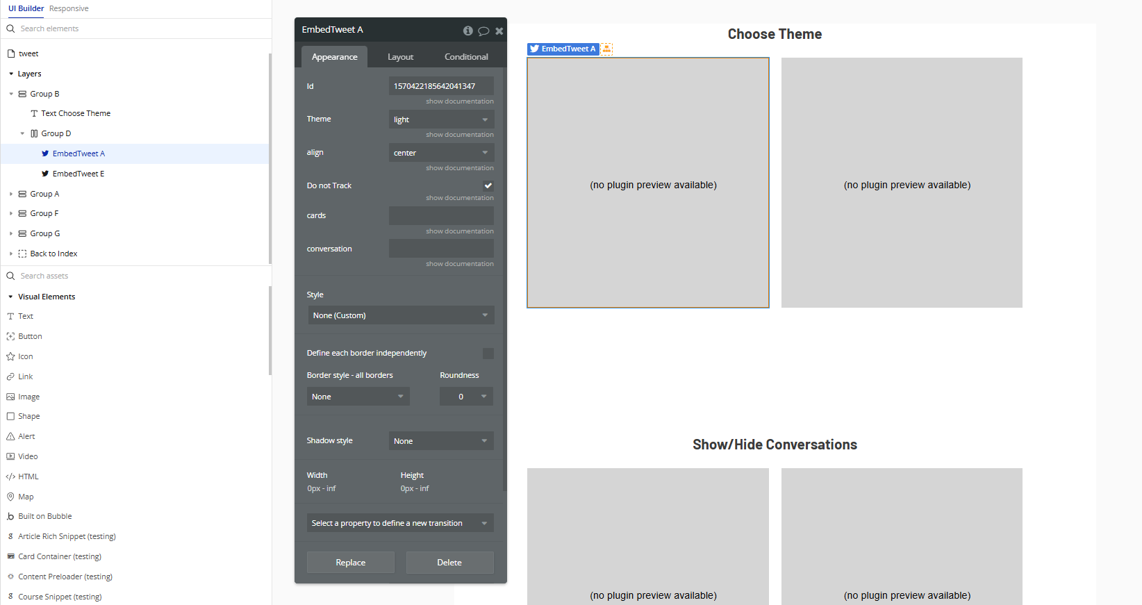Element → Embed Tweet.