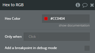 Workflow action → Hex to RGB.