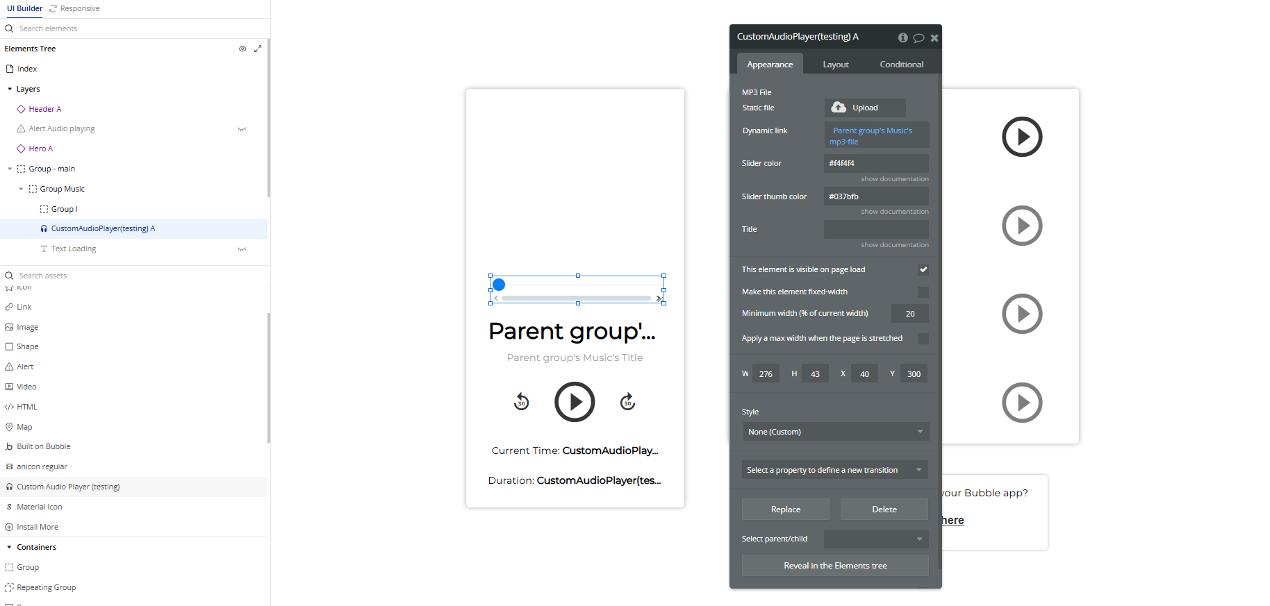 Element → Custom Audio Player.