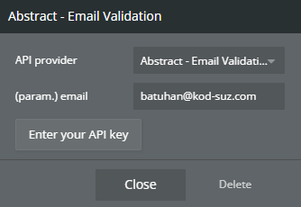 Plugin data → Email Validation.