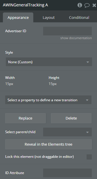 Element properties → AWIN General Tracking.