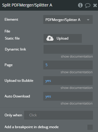 Workflow action → Split.