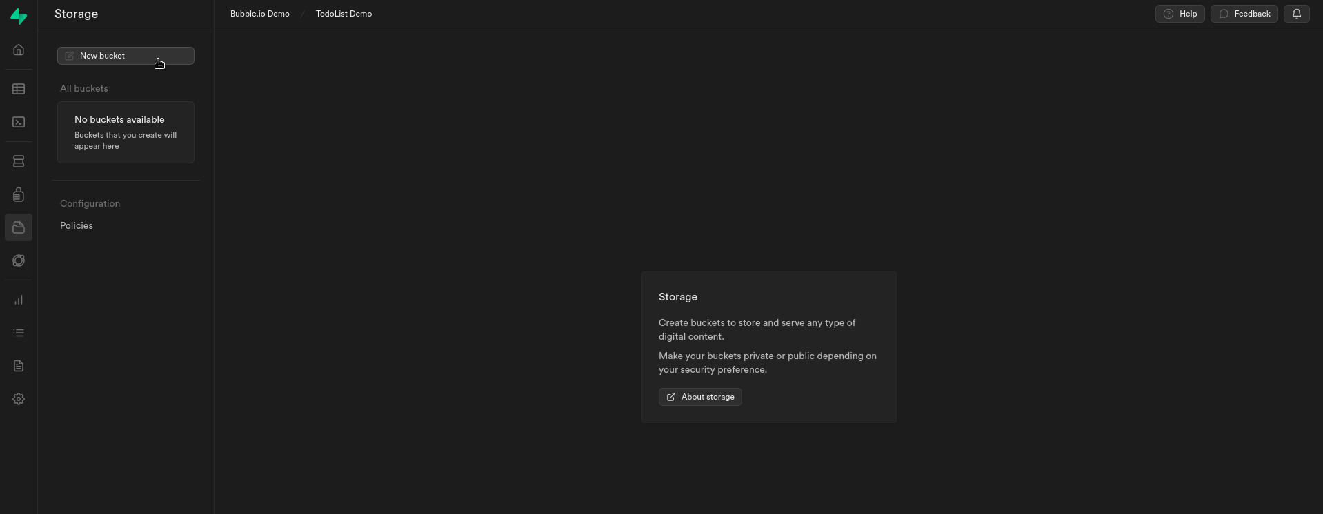 Create a bucket on Supabase