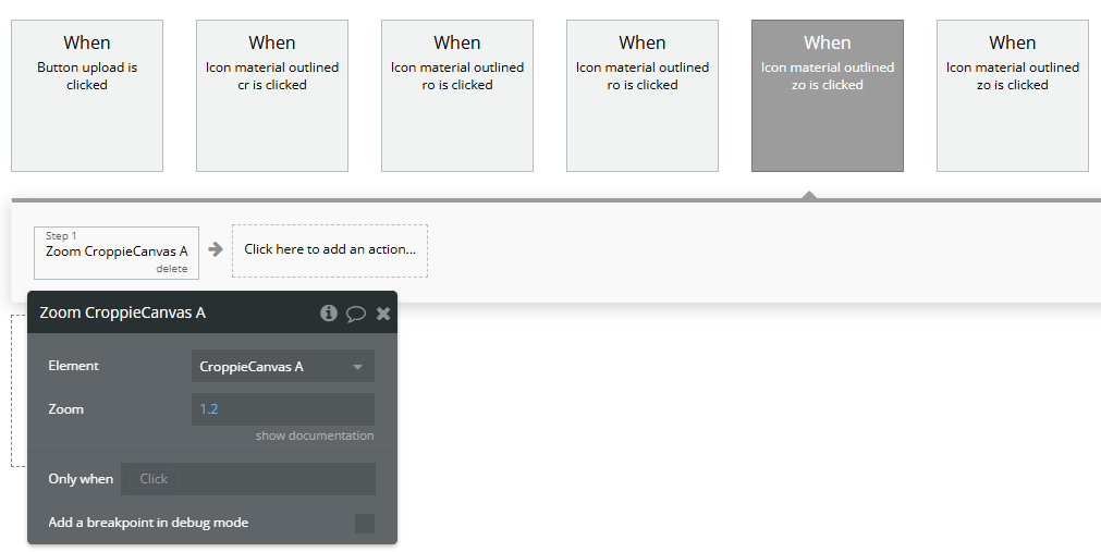 Workflow action → Zoom in A Croppie Canvas