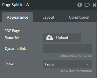 Element properties → Page Splitter.