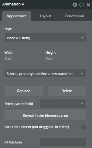 Element properties → Animation.