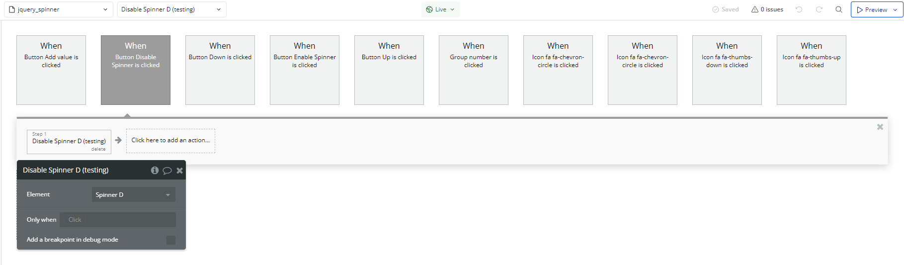Workflow action → Disable A Spinner.