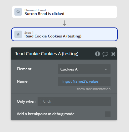 Workflow action → Read a Cookie.