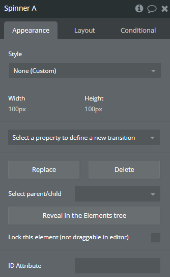 Element properties → Spinner.