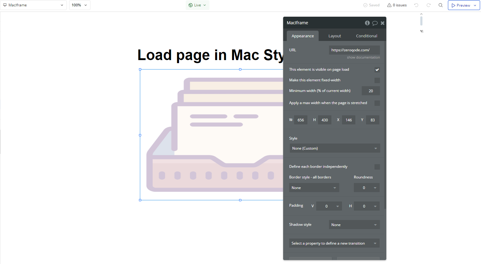 Element → Mac Iframe.