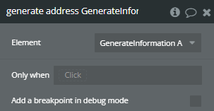 Workflow action → Generate address.