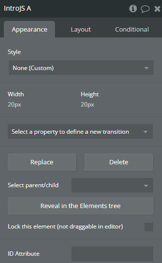 Element properties → IntroJS.