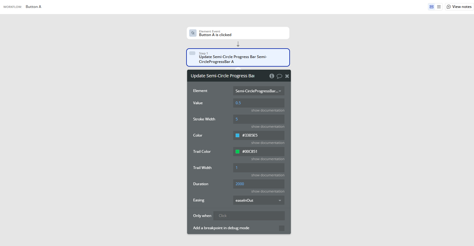 Workflow action → Update Semi-Circle Progress Bar.
