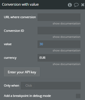 Workflow action → Conversion with value.