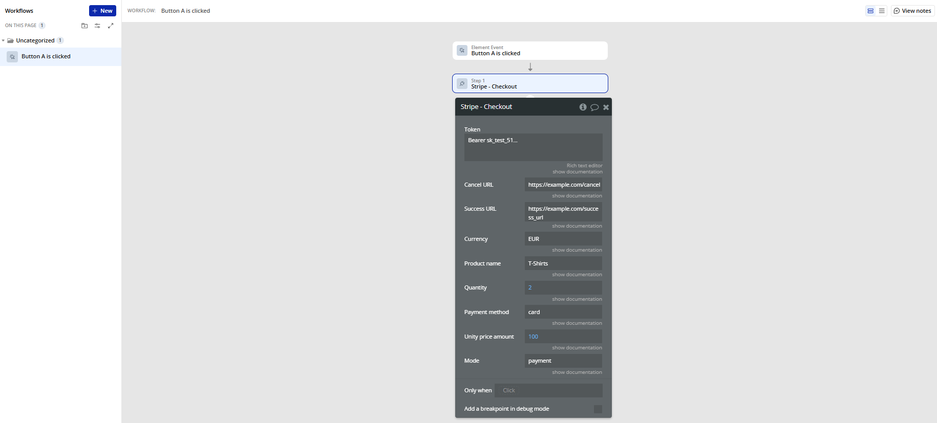 Workflow → Stripe - Checkout.