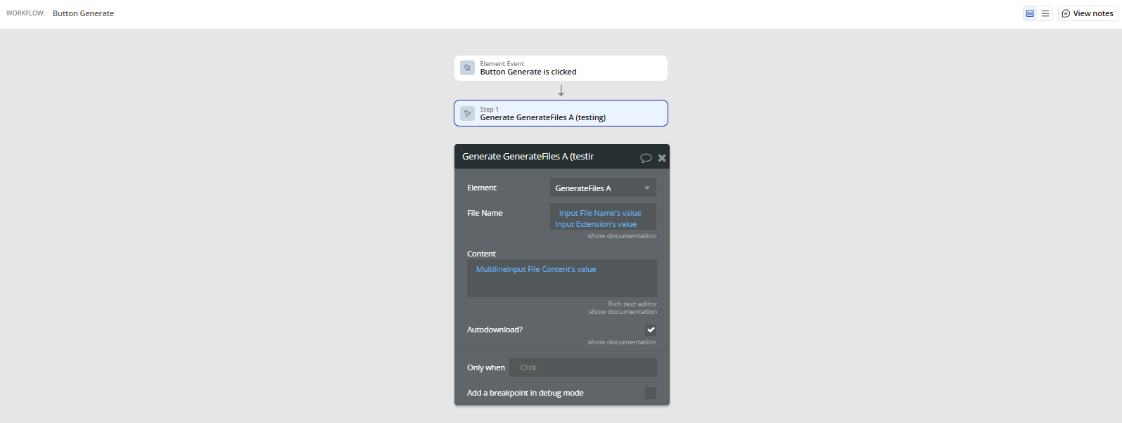 Workflow action → Generate.