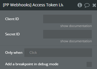 Workflow action → [PP Webhooks] Access Token Live.