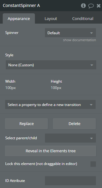 Element properties → Constant Spinner.