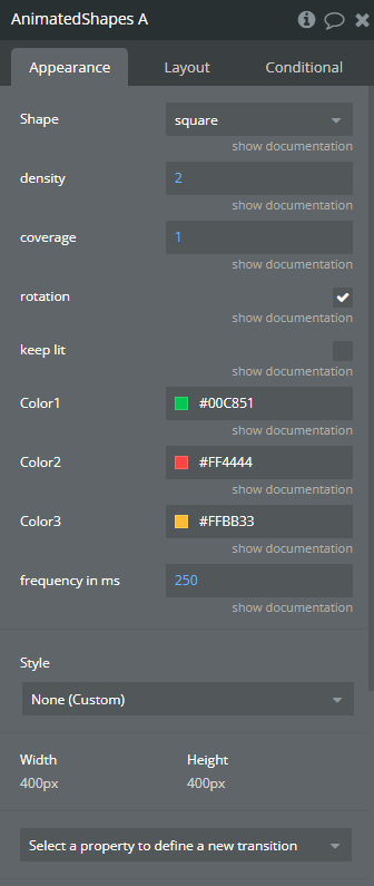 Element properties → Animated Shapes.