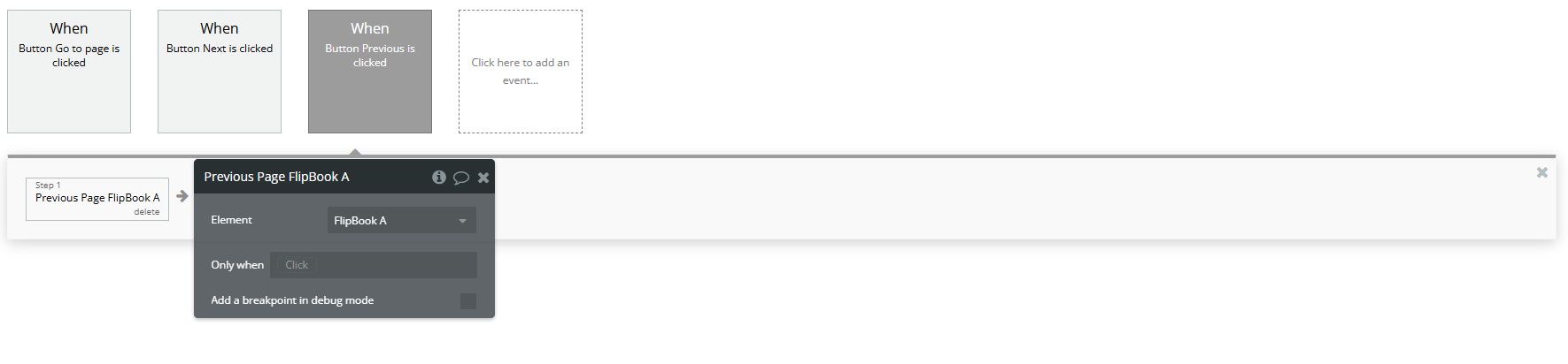 Workflow action → Previous Page.