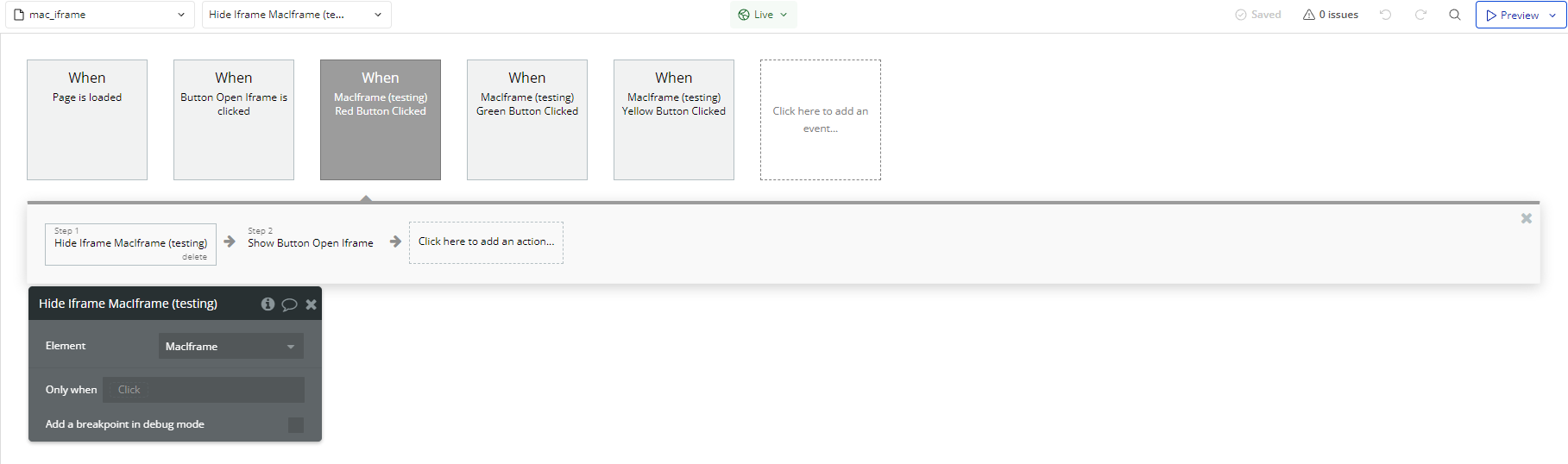 Workflow action → Hide Iframe MacIframe.
