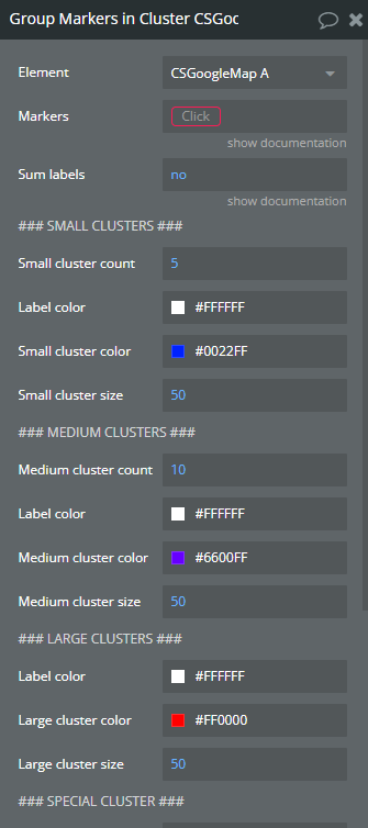 Workfloe action → Group markers in cluster.