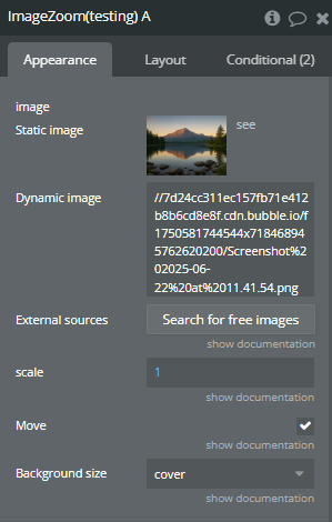 Element properties → Image Zoom.