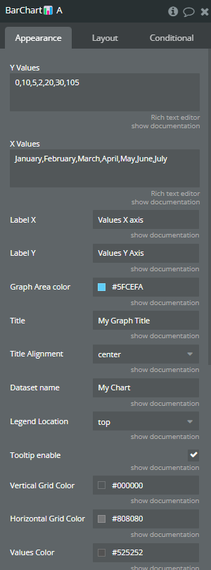 Element properties → Bar Chart 📊.