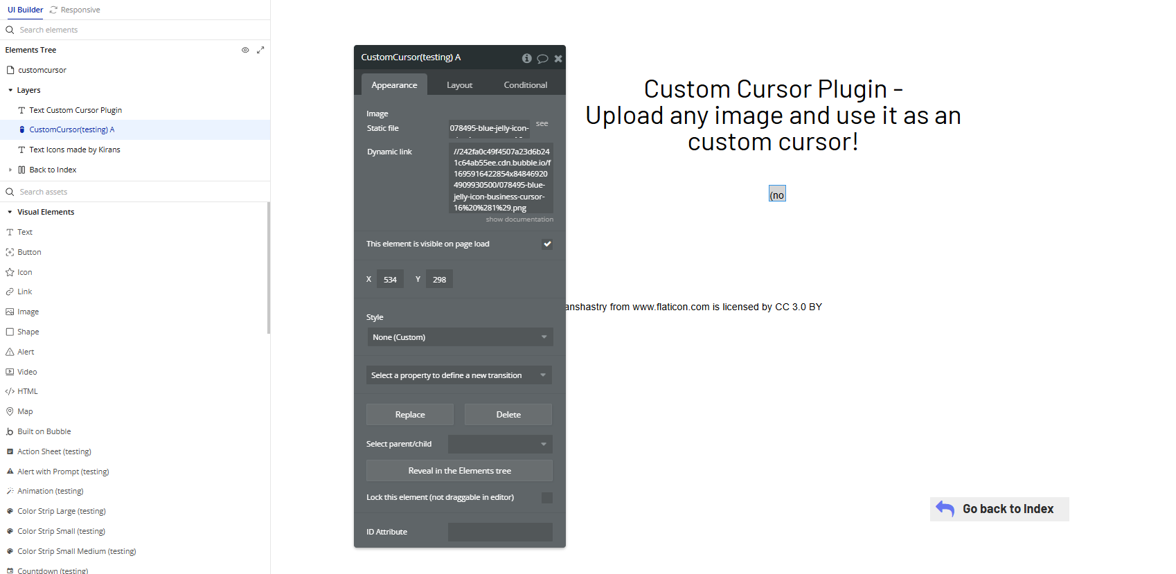 Element → Custom Cursor.
