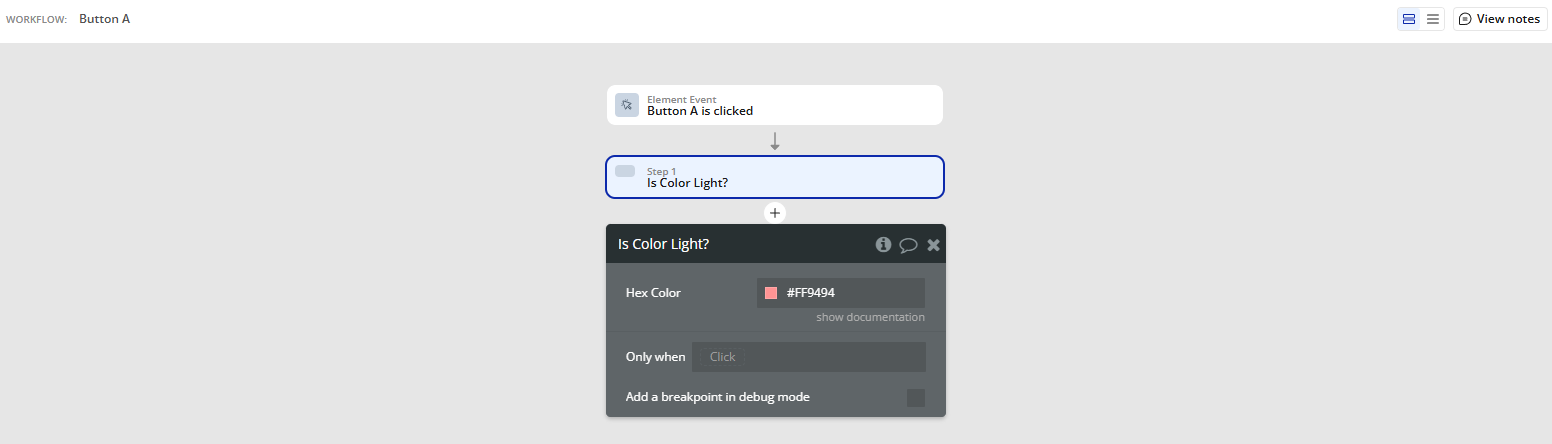 Workflow action → Is Color Light?.