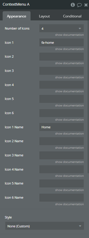 Element properties → Context Menu.