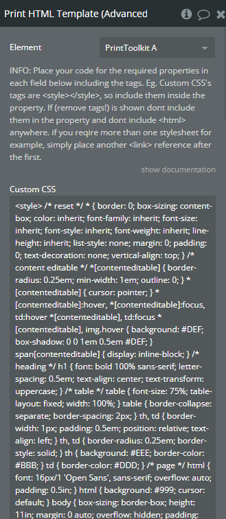 Workflow action → Print HTML Template (Advanced).
