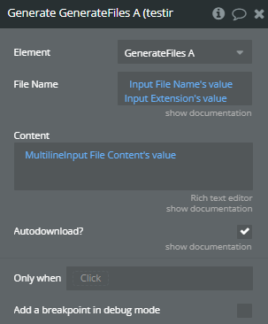 Workflow action → Generate.