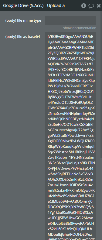 Plugin action → Upload a File (base64).