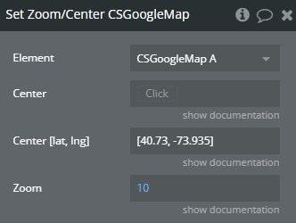 Workflow action → Set Zoom/Center.