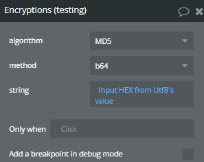 Workflow action → Encryptions.
