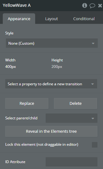 Element properties → Yellow Wave.