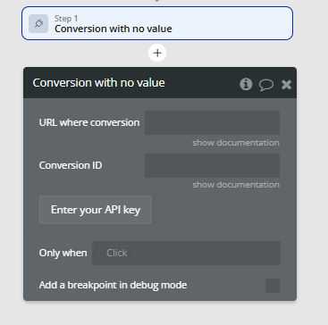 Workflow action → Conversion with no value.