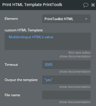 Workflow action → Print HTML Template.