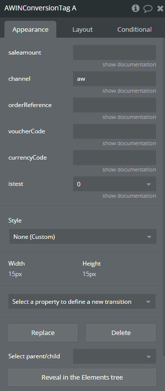Element properties → AWIN Conversion Tag.