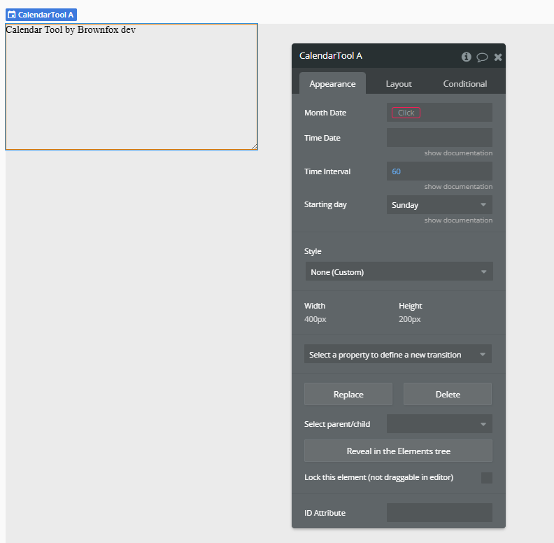 Element → Calendar Tool.