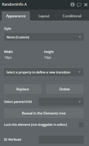 Element properties → Random Info.