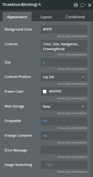 Element properties → Drawboard.