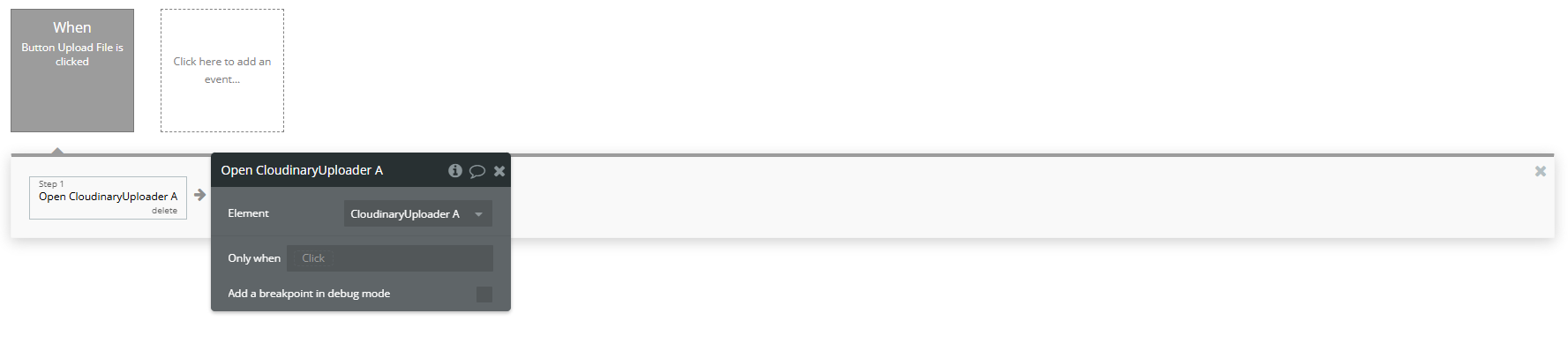 Workflow action → Cloudinary Uploader