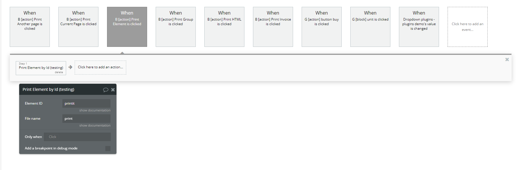 Workflow action → Print Element By ID.