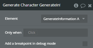 Workflow action → Generate Character.