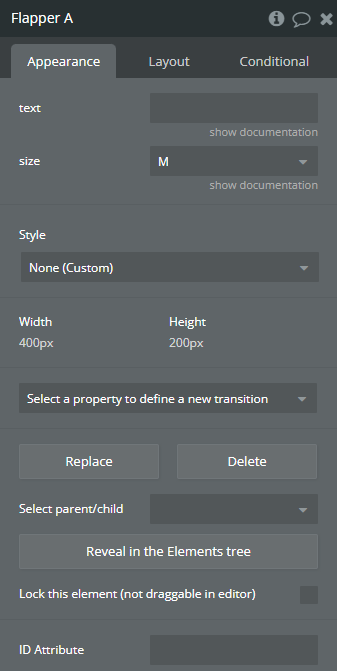 Element properties → Flapper.