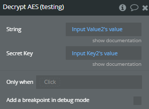 Workflow action → Decrypt AES.